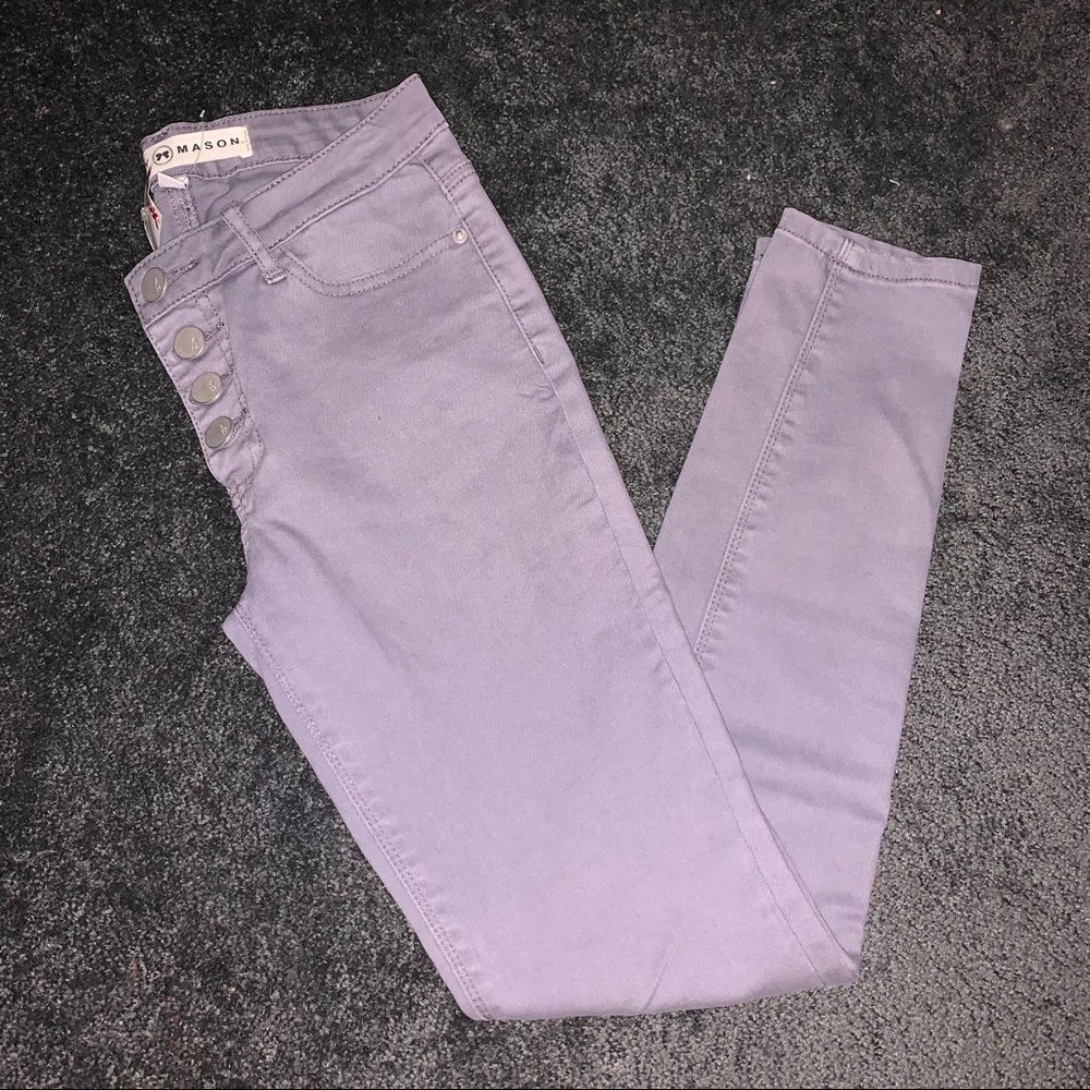 Ashley Mason High Rise Grey Skinny Jeans w/buttons